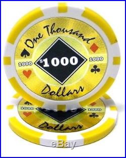New Bulk Lot of 1000 Black Diamond 14g Clay Poker Chips Pick Denominations