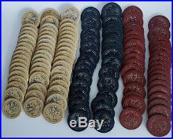 One-Hundred and Thirty Poker Chips 1910-1920 Vintage Clay Engraved Flush Hands