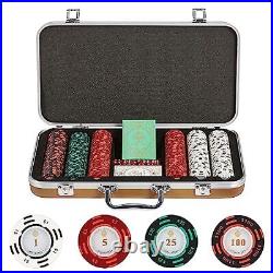 Poker Chip Set-300 Clay Poker Chips with Denominations 14g, 2 Decks of Cards