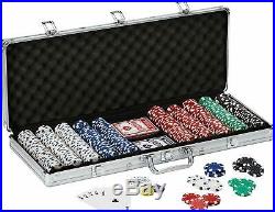 Poker Chip Set with Aluminum Case, 500 Striped Dice Chips Texas Hold'em Clay