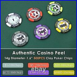 Poker Chip Set with Denominations, 500 PCS 14 Gram Clay Black Case 500PCS Chips