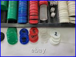 Poker, Craps chips (plastic & clay). Inc. Tray, dice, on/off discs, croupier