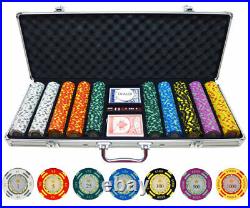Pro Style Crown Casino Hold'Em 13.5g 500 pc Clay Poker Chips with Case Cards Dice