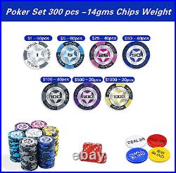 Professional Poker Chips Set 300 Pc with 40Mm Casino Chip, 2 Decks of 100% Plast