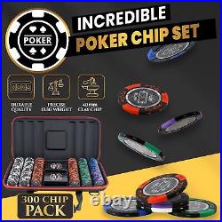 Pure Bluff Poker Chips Set with Case 300 Clay Poker Chips with 2 Card Decks