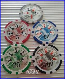 Rare 600+ Clay Benjamin Franklin Poker Chips/ Poker Set in Aluminum Case Used