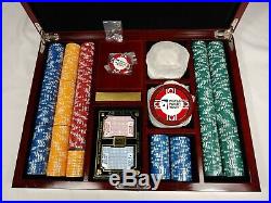 Rare World Tour Poker Set Case Clay Chips Coasters Cards Dice Dealer Chip Key