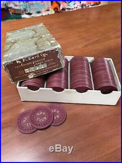 San Francisco Card Co 924 Club 1920's Era Vintage Brown Clay Poker Chips in Box