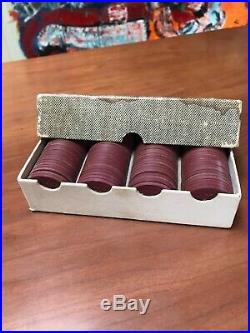 San Francisco Card Co 924 Club 1920's Era Vintage Brown Clay Poker Chips in Box