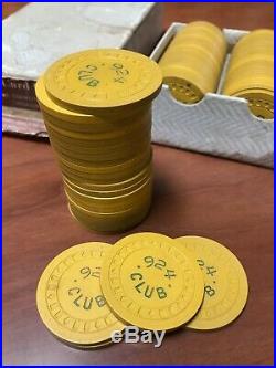 San Francisco Card Co 924 Club 1920's Era Vintage Yellow Clay Poker Chips in Box
