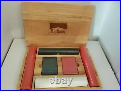 Sealed Marlboro Poker Embossed Cards & Embossed Clay Chips Oak Box Pictured