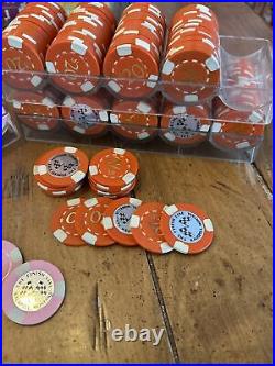 Set 380 3 Stripe Poker Chips $10 Pink $20 Orange Montana Finish Line FREE SHIP