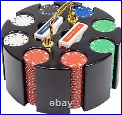 Suited Poker Chip Set in Wooden Carousel Carry Case Casino Clay Composite 11.5