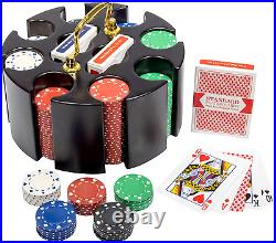 Suited Poker Chip Set in Wooden Carousel Carry Case Casino Clay Composite 11.5