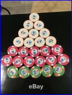 Top Hat and Cane Clay Poker Chips. Great Condition. 1's, 5's and 25's