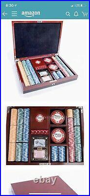 Very Rare 500 11.5 clay poker chip set, World Poker Tour Wood Case With Dice And