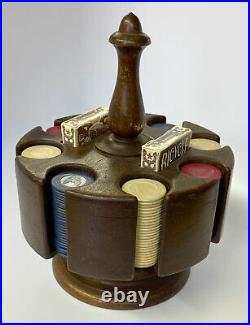 Victorian Poker Chip Rack with 200 Clay Peau-Doux Dog Gambling Chips