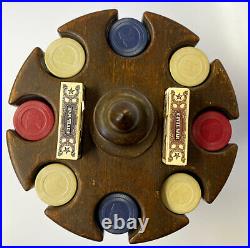 Victorian Poker Chip Rack with 200 Clay Peau-Doux Dog Gambling Chips