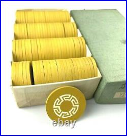 Vintage 100 Clay Poker Chips Yellow Grecian Design Greek Motif Pattern