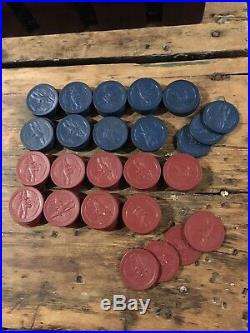 Vintage 264 Clay Poker Chips Set Carrier Dog Spirit Of St Louis Red White Blue