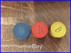 Vintage 369 Clay Poker Chips 3 colors, includes home-made rack (LOT 1)