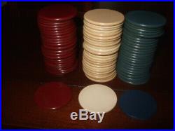 Vintage Antique Clay Poker Chips Wooden Caddy Set 300 Chips 1920's