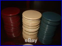Vintage Antique Clay Poker Chips Wooden Caddy Set 300 Chips 1920's
