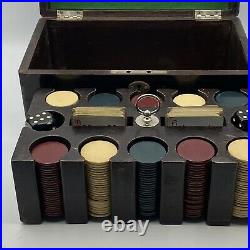Vintage Antique Poker Chip Case Clay Chips Large Black Bakelite Dice Beautiful