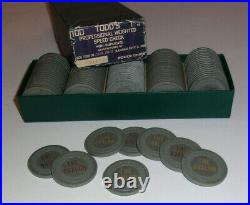 Vintage BOX Of TODD'S 100 Poker Chips THE AVALON Gray/Clean Professional Clay