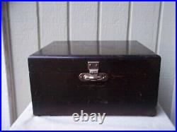 Vintage Casino Poker Case Wood Box WithClay Poker Chips & Cards