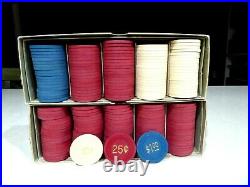 Vintage Clay Poker 200 Chips $1 25 cents 10 cents unused