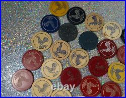 Vintage Clay Poker Chip Impressed ROOSTER Lot of 48 OMG