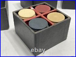 Vintage Clay Poker Chips Bar Room Saloon Theme 4 Player Set With High Bet Chips