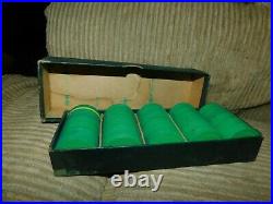 Vintage Clay Poker Chips Box Of 99 $5.00 & 1 Blank Southern Club Casino Green
