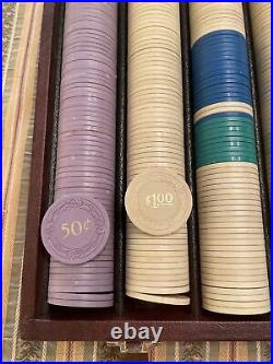 Vintage Clay Poker Chips In Leather Case