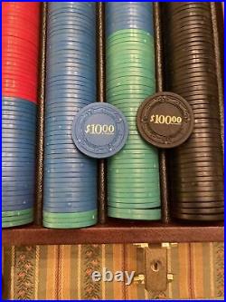 Vintage Clay Poker Chips In Leather Case