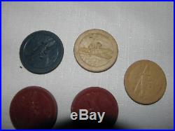 Vintage Clay Poker Chips, Very Old, Look, Multi Color, Red White And Blue