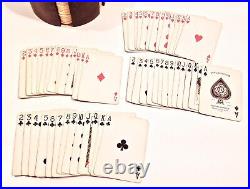 Vintage Clay Poker Chips With Spanish Galleon Ship & 1909 Kalamazoo Playing Cards