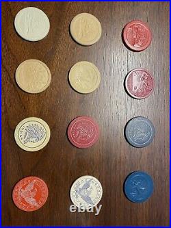 Vintage Clay Poker Chips, bulldog, indian, eagles, etc