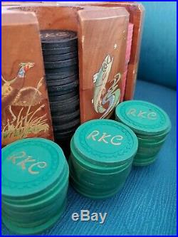 Vintage Clay Poker Chips with Carrier. Over 350 chips 1940's