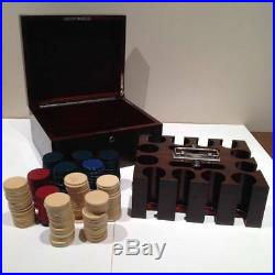 Vintage Clay Poker Chips with Mahogany Caddy and Case