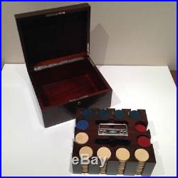 Vintage Clay Poker Chips with Mahogany Caddy and Case