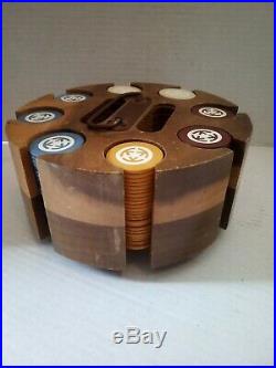 Vintage Clay Rare Poker Chips with Solid Hardwood Caddy 184 Chips