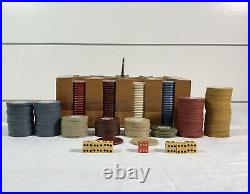 Vintage Clay Rare Poker Chips with Solid Hardwood Caddy, Dice, 280+ Chips Moon