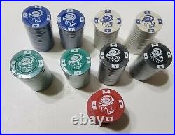 Vintage Clay Roulette Wheel 4 Aces Denominational 180 Poker Chips Playing Cards