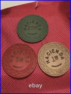 Vintage Hacienda $25 Clay Poker Chips Set of Five(5) Authentic Casino Currency