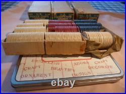 Vintage Lot Of 277 Clay/composite Poker Chips Eagle Holding Arrows & 3 Boxes