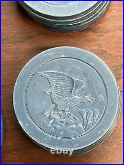 Vintage Lot of 160 Clay Composite Poker Chips Eagle on Mountain White Blue Red