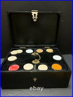 Vintage POKER CHIP SET Hand Crafted Box & Caddy Assrt Clay, Plastic Comp Chips