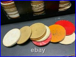 Vintage POKER CHIP SET Hand Crafted Box & Caddy Assrt Clay, Plastic Comp Chips
